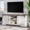 Walker Edison Corbin Modern Farmhouse Sliding X Barn Door TV Stand for TVs up to 80 Inches, 70 Inch, Reclaimed Barnwood and Brushed White(White)