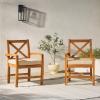 Walker Edison Delray Classic Acacia Wood X Back Patio Chairs with Cushions, Set of 2, Brown