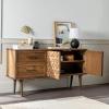 Walker Edison Deluca Boho Solid Wood 2 Door Sideboard with Prism Detail, 58 Inch, Caramel(Brown)