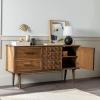 Walker Edison Deluca Boho Solid Wood 2 Door Sideboard with Prism Detail, 58 Inch, Caramel(Brown)