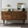 Walker Edison Deluca Boho Solid Wood 2 Door Sideboard with Prism Detail, 58 Inch, Caramel(Brown)