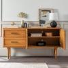 Walker Edison Deluca Boho Solid Wood 2 Door Sideboard with Prism Detail, 58 Inch, Caramel(Caramel)