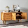 Walker Edison Deluca Boho Solid Wood 2 Door Sideboard with Prism Detail, 58 Inch, Caramel(Caramel)