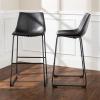 Walker Edison Douglas Urban Industrial Faux Leather Armless Bar Chairs, Set of 2, Black(Black)