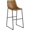 Walker Edison Douglas Urban Industrial Faux Leather Armless Bar Chairs, Set of 2, Black(Whiskey Brown)