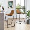 Walker Edison Douglas Urban Industrial Faux Leather Armless Bar Chairs, Set of 2, Black(Whiskey Brown)