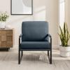 Walker Edison Ezra Contemporary Minimalist Metal-Arm Accent Chair, 32 Inch, Indigo Blue/Black(Indigo Blue / Black)