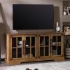 Walker Edison Farmhouse Barn Glass Door Wood Universal TV Stand for TV’s up to 64″ Flat Screen Living Room Storage Cabinet Doors and Shelves Entertainment Center, 58 Inch, Rustic Oak(Rustic Oak)