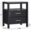 Walker Edison Isla Modern Solid Wood 2 Drawer Nightstand Side Table with Glass Top, 22 Inch, Black(Black)
