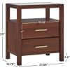 Walker Edison Isla Modern Solid Wood 2 Drawer Nightstand Side Table with Glass Top, 22 Inch, Black(Walnut)