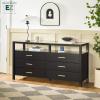 Walker Edison Isla Modern Solid Wood 6 Drawer Dresser with Glass Top, 60 Inch, Black(Black)