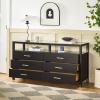 Walker Edison Isla Modern Solid Wood 6 Drawer Dresser with Glass Top, 60 Inch, Black(Black)