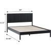 Walker Edison King Modern Reeded Headboard Solid Wood Bed, King Size, Black(Black)