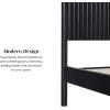 Walker Edison King Modern Reeded Headboard Solid Wood Bed, King Size, Black(Black)