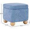 Walker Edison Linley Contemporary Large Storage Bouclé Ottoman with Wood Legs, Ivory(Soft Blue)