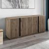 Walker Edison Liss Contemporary 4-Door Minimalist Sideboard 70 Inch Dark Walnut(Slate Grey)