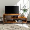 Walker Edison Meier Contemporary 2 Tier Asymmetrical Solid Wood TV Stand for TVs up to 50 Inches, 60 Inch, Amber(Amber)