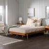 Walker Edison Mid Century Modern Solid Wood Platform Bed Headboard Footboard Bed Frame Bedroom, King, Caramel(Caramel)