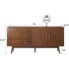 Walker Edison Mid-Century Modern Wood Kitchen Buffet Sideboard Entryway Serving Storage Cabinet Doors-Dining Room Console, 70 Inch, Walnut(Acorn)