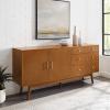 Walker Edison Mid-Century Modern Wood Kitchen Buffet Sideboard Entryway Serving Storage Cabinet Doors-Dining Room Console, 70 Inch, Walnut(Acorn)