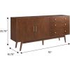 Walker Edison Mid-Century Modern Wood Kitchen Buffet Sideboard Entryway Serving Storage Cabinet Doors-Dining Room Console, 70 Inch, Walnut(Walnut)
