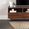 Walker Edison Millie Mid Century Modern 3 Drawer Solid Wood Low Stand for TVs up to 80 Inches, 70 Inch, Caramel(Walnut)