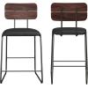 Walker Edison Modern 2-Piece Minimalist Counter Stools with Wooden Back, Set of 2, Black(Black)