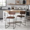 Walker Edison Modern 2-Piece Minimalist Counter Stools with Wooden Back, Set of 2, Black(Brown)