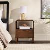 Walker Edison Modern Curved-Top Solid Wood 1-Drawer Nightstand with Open Cubby, 24 Inch, Brown(Brown)