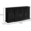 Walker Edison Modern Wood Glass Door Buffet Sideboard Living Room-Entryway Serving Storage Cabinet Doors-Dining Room Console, 60 Inch, Dark Teal(Black)