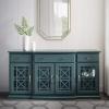 Walker Edison Modern Wood Glass Door Buffet Sideboard Living Room-Entryway Serving Storage Cabinet Doors-Dining Room Console, 60 Inch, Dark Teal(Dark Teal)
