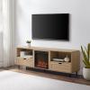 Walker Edison Payton Coastal Rattan-Drawer Fireplace TV Stand for TVs up to 75 Inches 70 Inch Coastal Oak(Coastal Oak)