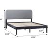 Walker Edison Queen Contemporary Solid Wood Bed, Curved Upholstered Headboard, Platform Bed No Box Spring Required, Queen Size, English Oak/Grey(Black)
