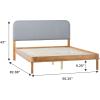 Walker Edison Queen Contemporary Solid Wood Bed, Curved Upholstered Headboard, Platform Bed No Box Spring Required, Queen Size, English Oak/Grey(English Oak)