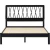 Walker Edison Queen Transitional Geometric X Pattern Headboard Solid Wood Bed, Queen Size, Caramel(Black)