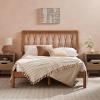 Walker Edison Queen Transitional Geometric X Pattern Headboard Solid Wood Bed, Queen Size, Caramel(Caramel)