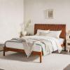 Walker Edison Queen Transitional Vertical Slatted Headboard Solid Wood Bed, Queen Size, Brown(Brown)