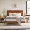 Walker Edison Queen Transitional Vertical Slatted Headboard Solid Wood Bed, Queen Size, Brown(Brown)