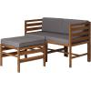 Walker Edison Ravello Contemporary 3 Piece Acacia Wood Outdoor Modular Chat Set with Cushions, Set of 3, Dark Brown(Brown)