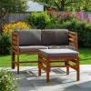 Walker Edison Ravello Contemporary 3 Piece Acacia Wood Outdoor Modular Chat Set with Cushions, Set of 3, Dark Brown(Brown)