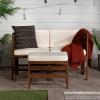 Walker Edison Ravello Contemporary 3 Piece Acacia Wood Outdoor Modular Chat Set with Cushions, Set of 3, Dark Brown(Dark Brown)