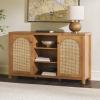 Walker Edison Sasha 4-Door Reeded Sideboard Buffet with Cord Management, 70 Inch, Coastal Oak(English Oak)