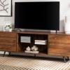 Walker Edison Saxon Mid Century Modern 2 Door Glass Shelf TV Stand for TVs up to 80 Inches, 70 Inch, Dark Walnut(Dark Walnut)