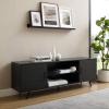 Walker Edison Saxon Mid Century Modern 2 Door Glass Shelf TV Stand for TVs up to 80 Inches, 70 Inch, Dark Walnut(Graphite)