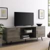 Walker Edison Saxon Mid Century Modern 2 Door Glass Shelf TV Stand for TVs up to 80 Inches, 70 Inch, Dark Walnut(Grey)
