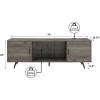 Walker Edison Saxon Mid Century Modern 2 Door Glass Shelf TV Stand for TVs up to 80 Inches, 70 Inch, Dark Walnut(Grey)