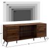 Walker Edison Saxon Mid Century Modern Glass Shelf TV Stand for TVs up to 65 Inches, 60 Inch, Walnut(Walnut)