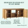 Walker Edison Scandinavian Reeded TV Stand with Storage for up to 70″ TV Coastal Oak(English Oak)
