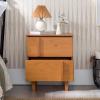 Walker Edison Sprague Contemporary Detailed Drawer Solid Wood Nightstand, 20 Inch, Caramel(Caramel)