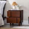 Walker Edison Sprague Contemporary Detailed Drawer Solid Wood Nightstand, 20 Inch, Caramel(Walnut)